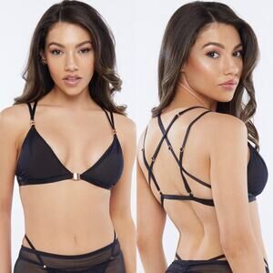 Savage X Fenty Bralette XS Black Caviar Strappy Mesh Sheer Lingerie NWT
